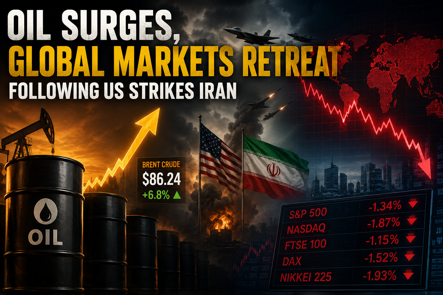 global markets, crude oil prices, Brent crude, Middle East geopolitical risk, stock market sell-off, financial volatility, U.S. Iran tensions